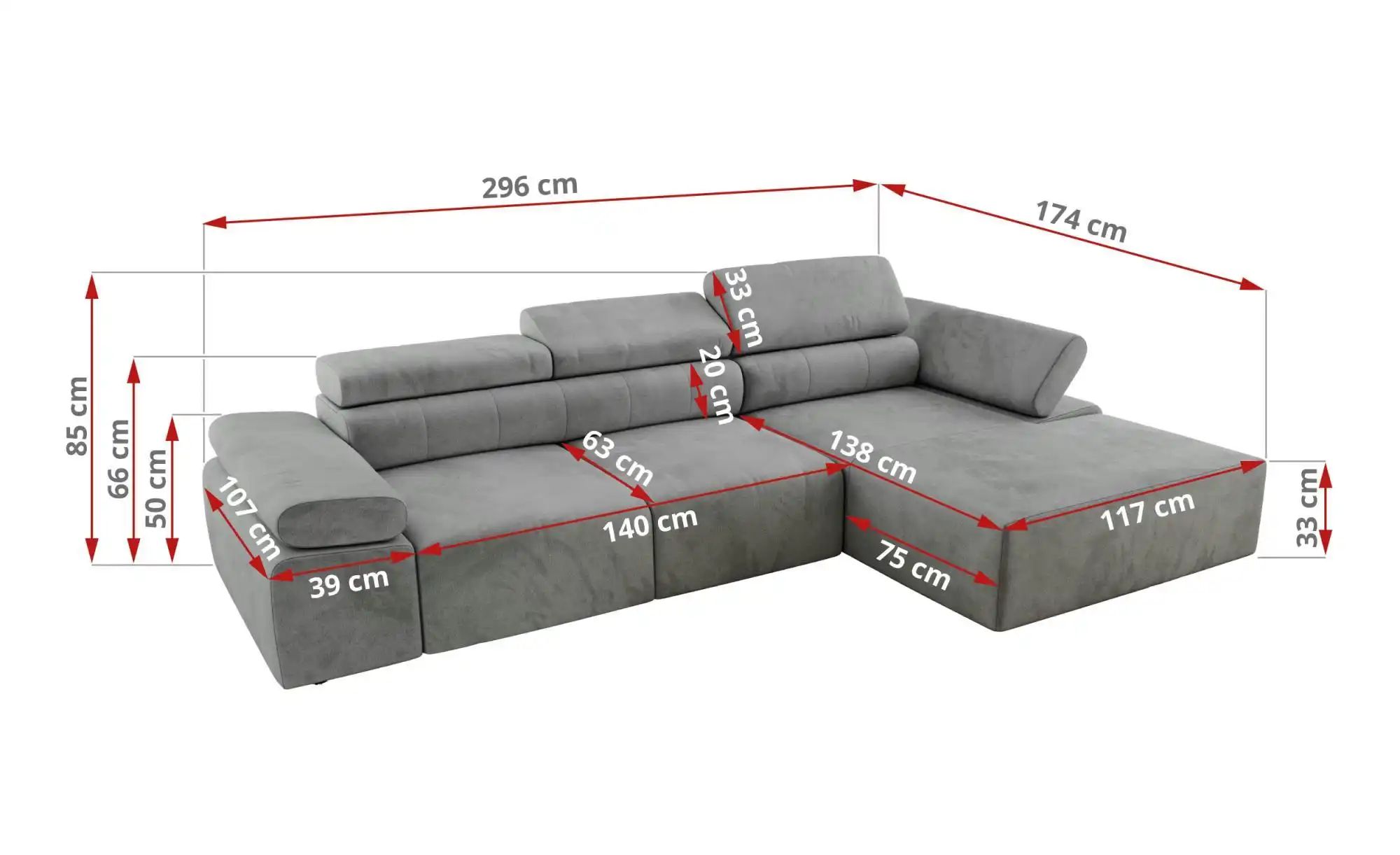 Thumbnail - Ecksofa mit Sitzvorzug Rilasso ¦ grau ¦ Maße (cm): B: 296 H: 66 Polstermöbel > Sofas > Ecksofas - Höffner