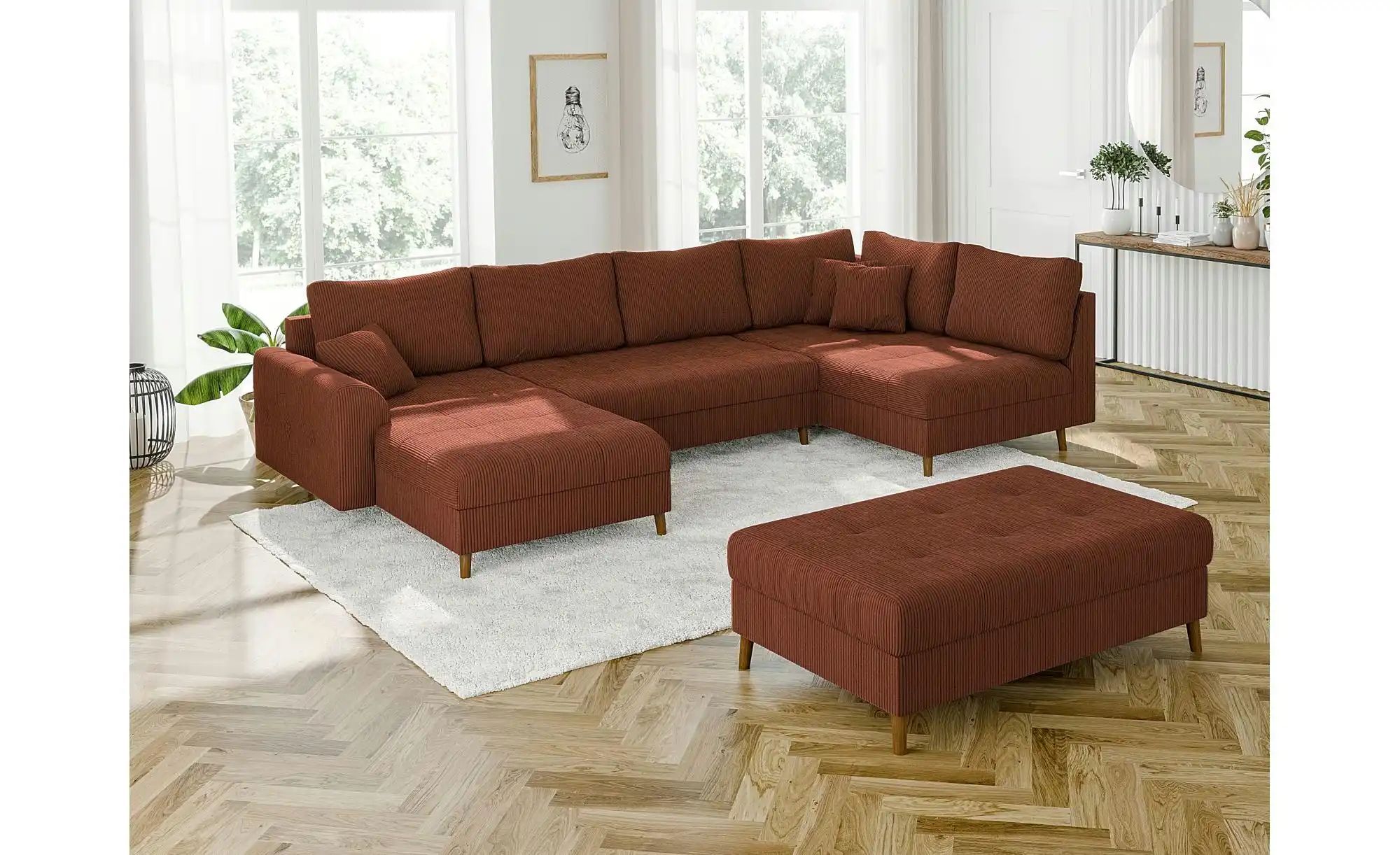 Wohnlandschaft mit Hocker  Maya ¦ rot ¦ Maße (cm): B: 310 H: 81 Polstermöbe günstig online kaufen