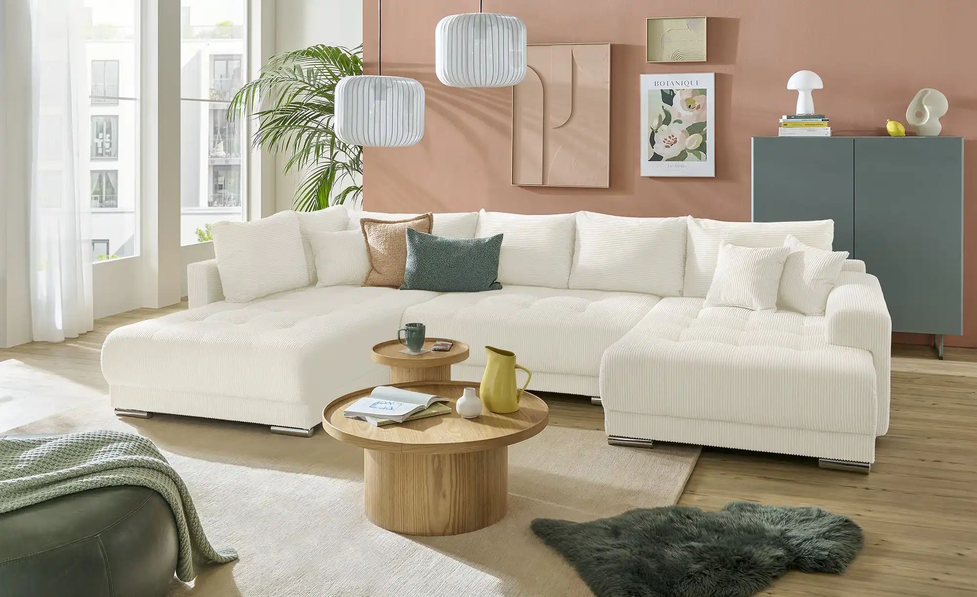 Wohnlandschaft mit Schlaffunktion Lemie ¦ beige ¦ Maße (cm): B: 356 H: 85 T günstig online kaufen