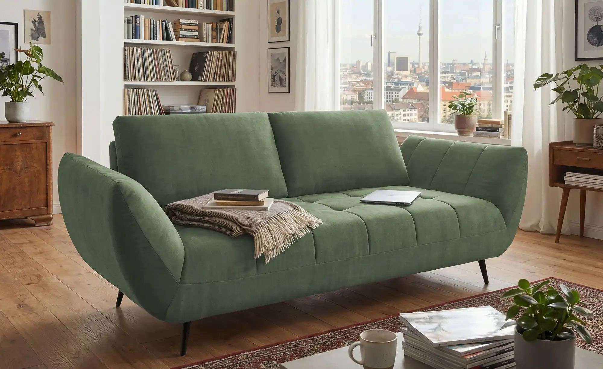 Thumbnail - bobb Einzelsofa mit Sitztiefenverstellung Carly ¦ grün ¦ Maße (cm): B: 240 H: 90 T: 123.0 Polstermöbel > Sofas > 2-Sitze...