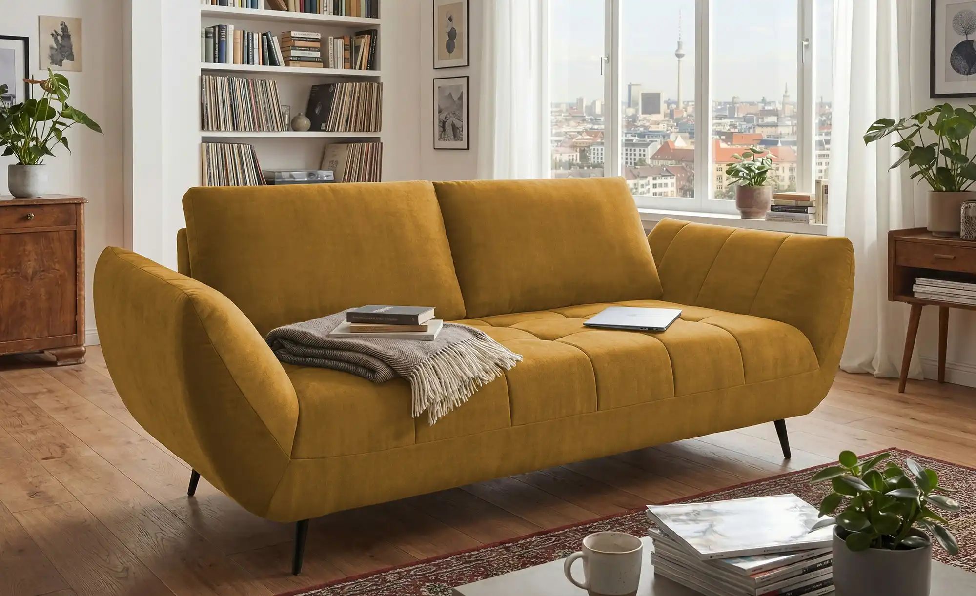 Thumbnail - bobb Einzelsofa mit Sitztiefenverstellung Carly ¦ gelb ¦ Maße (cm): B: 240 H: 90 T: 123.0 Polstermöbel > Sofas > 2-Sitze...