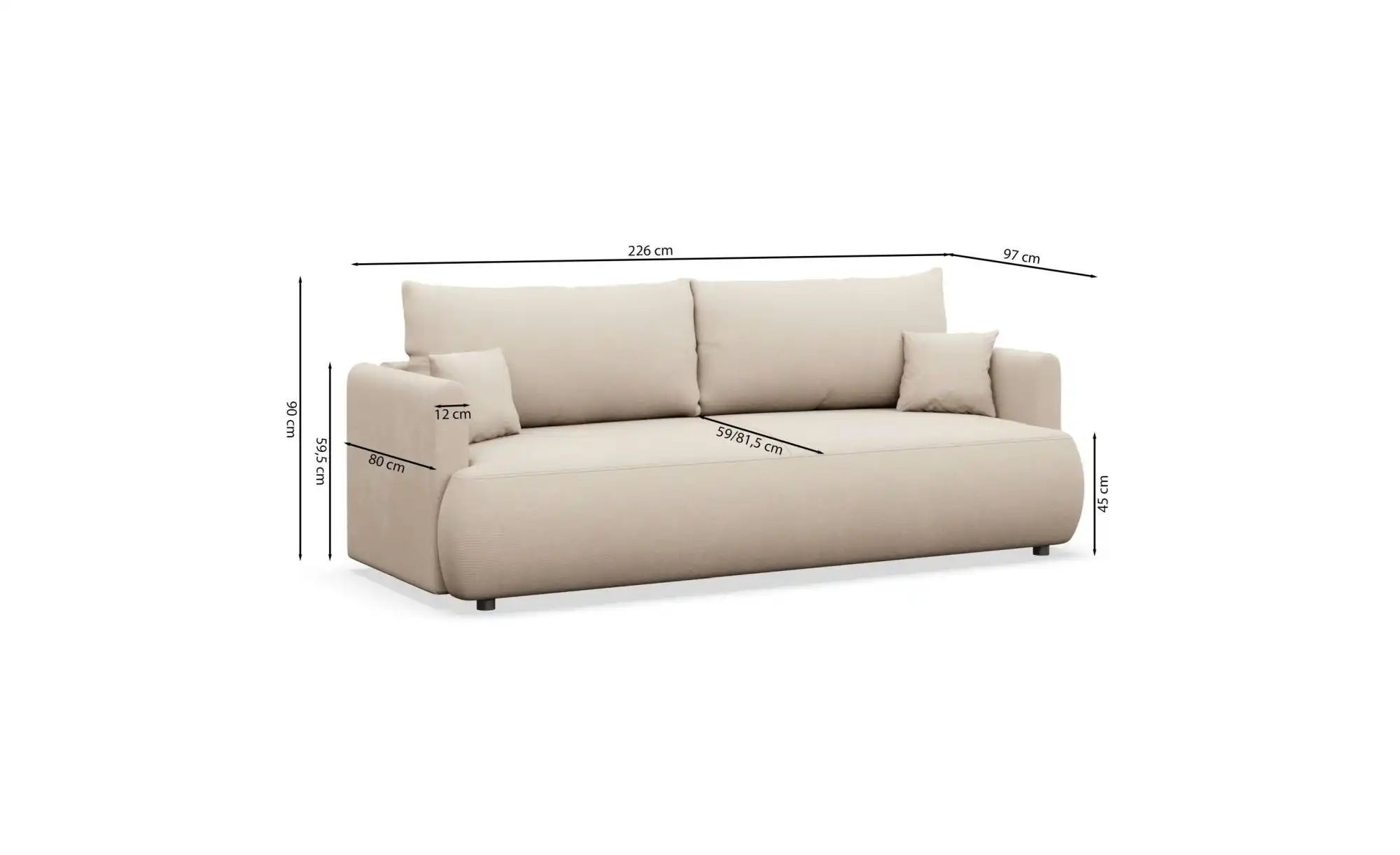 Thumbnail - Selsey Schlafsofa  Ovo ¦ beige ¦ Maße (cm): B: 226 H: 90 Polstermöbel > Sofas > 3-Sitzer - Höffner