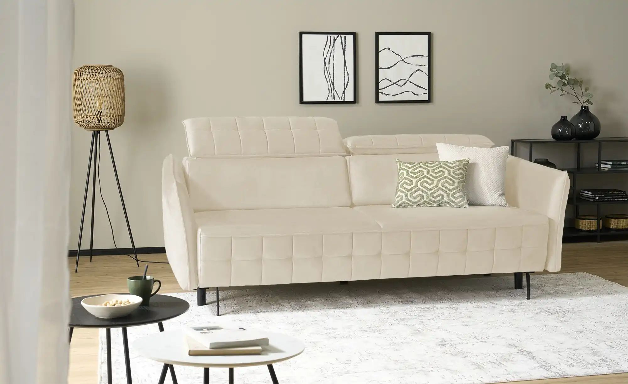 Thumbnail - smart Schlafsofa mit verstellbaren Kopfstützen Momoka ¦ beige ¦ Maße (cm): B: 226 H: 90 T: 104.0 Polstermöbel > Sofas > ...