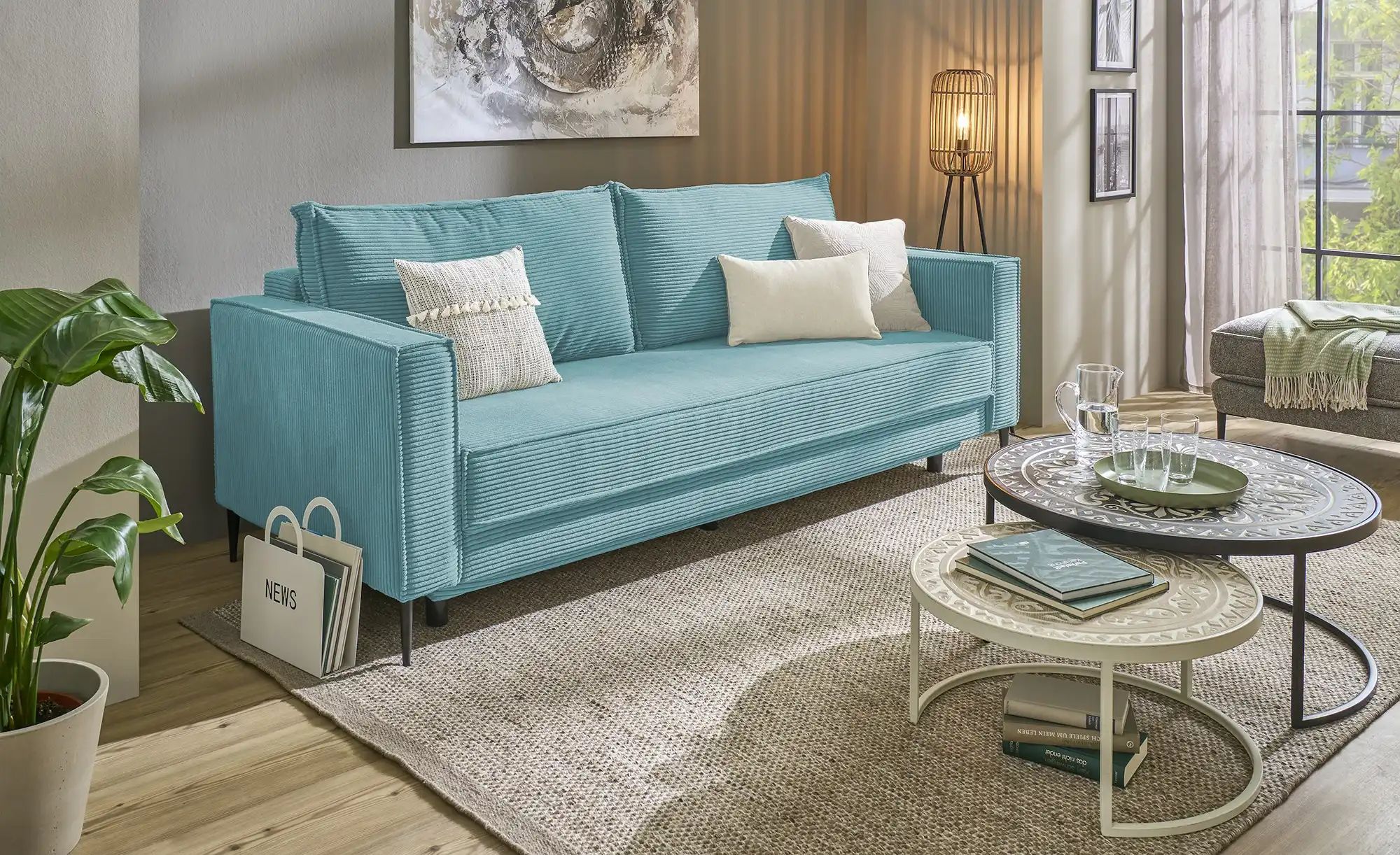 Thumbnail - Schlafsofa  Teresina ¦ blau ¦ Maße (cm): B: 222 H: 93 T: 98.0 Polstermöbel > Sofas > 2-Sitzer - Höffner