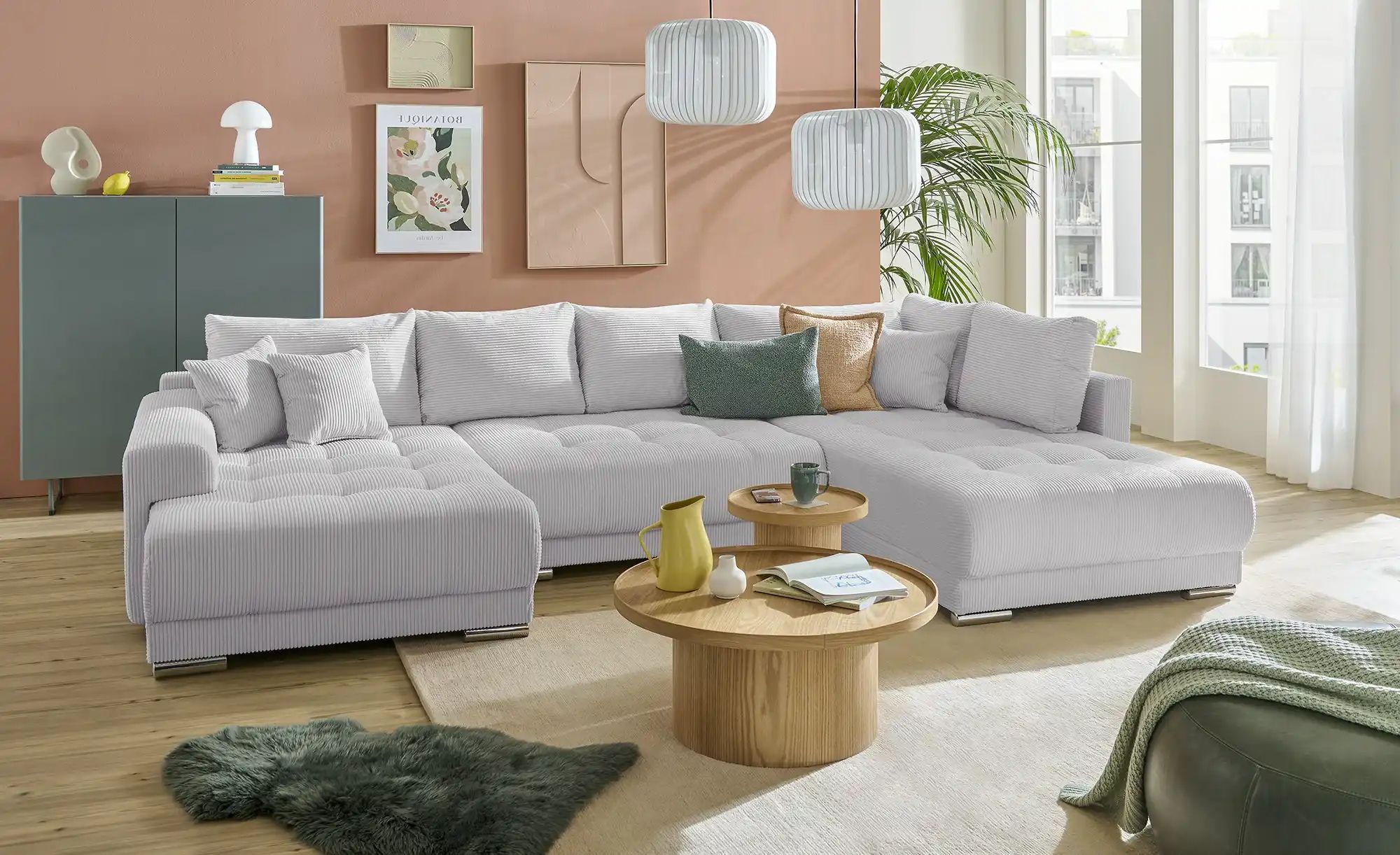 Wohnlandschaft mit Schlaffunktion Lemie ¦ grau ¦ Maße (cm): B: 356 H: 85 T: günstig online kaufen