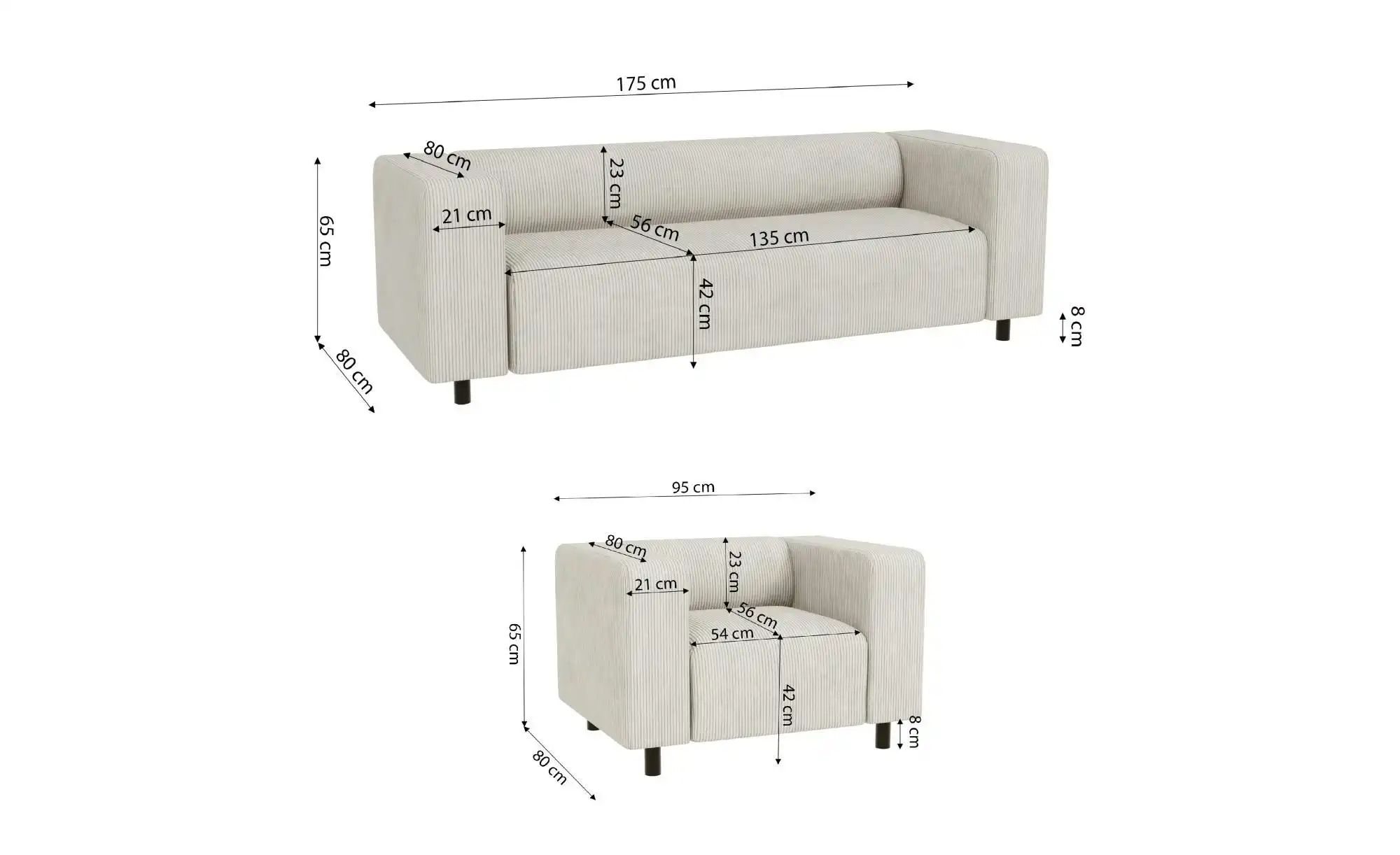 S-STYLE Polstergarnitur 3+1  Oskar ¦ beige ¦ Maße (cm): B: 175 H: 65 Polste günstig online kaufen