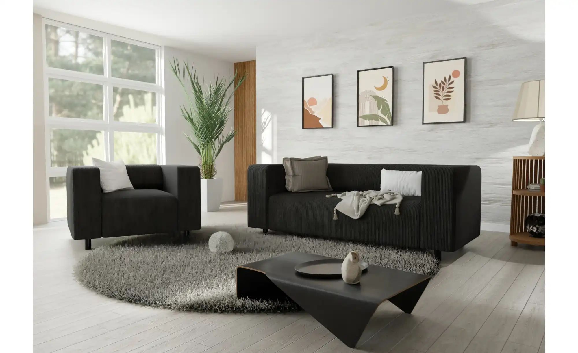 S-STYLE Polstergarnitur 2+1  Oskar ¦ schwarz ¦ Maße (cm): B: 151 H: 65 Pols günstig online kaufen