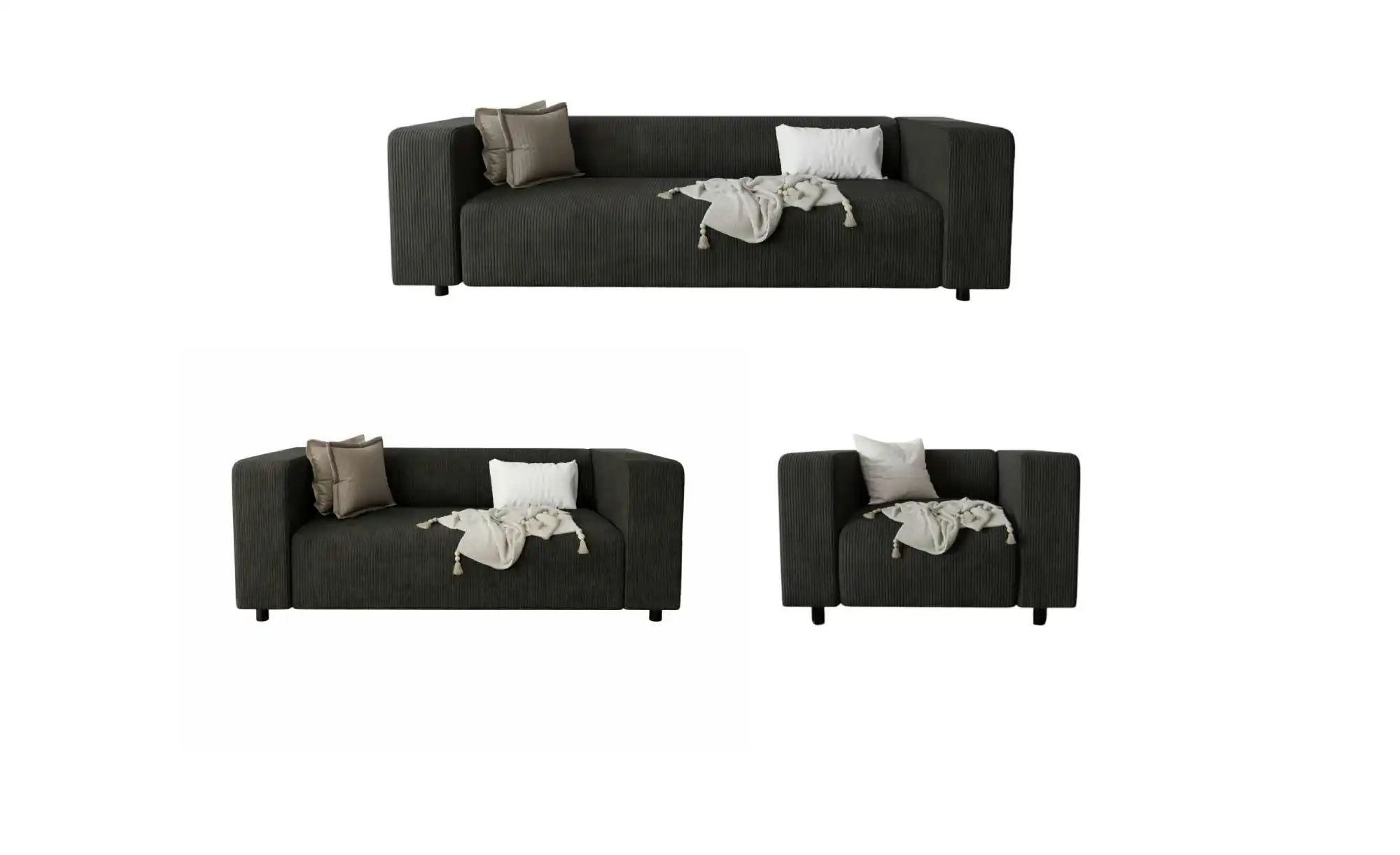 S-STYLE Polstergarnitur 3+2+1  Oskar  schwarz  Maße (cm): B: 175 H: 65 | 05905515799607