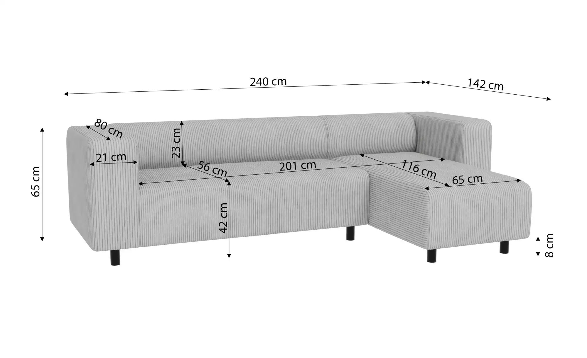 S-STYLE Ecksofa  Oskar ¦ grau ¦ Maße (cm): B: 240 H: 65 Polstermöbel > Sofa günstig online kaufen