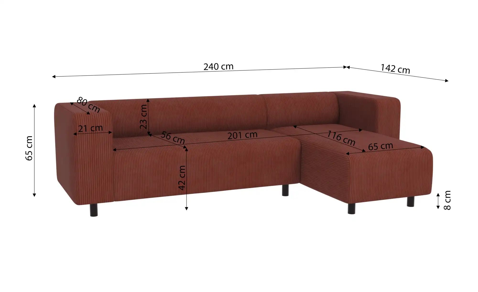 Thumbnail - S-STYLE Ecksofa  Oskar ¦ rot ¦ Maße (cm): B: 240 H: 65 Polstermöbel > Sofas > Ecksofas - Höffner