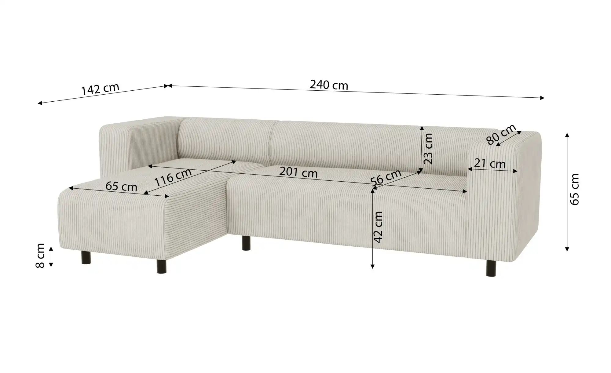 Thumbnail - S-STYLE Ecksofa  Oskar ¦ beige ¦ Maße (cm): B: 240 H: 65 Polstermöbel > Sofas > Ecksofas - Höffner