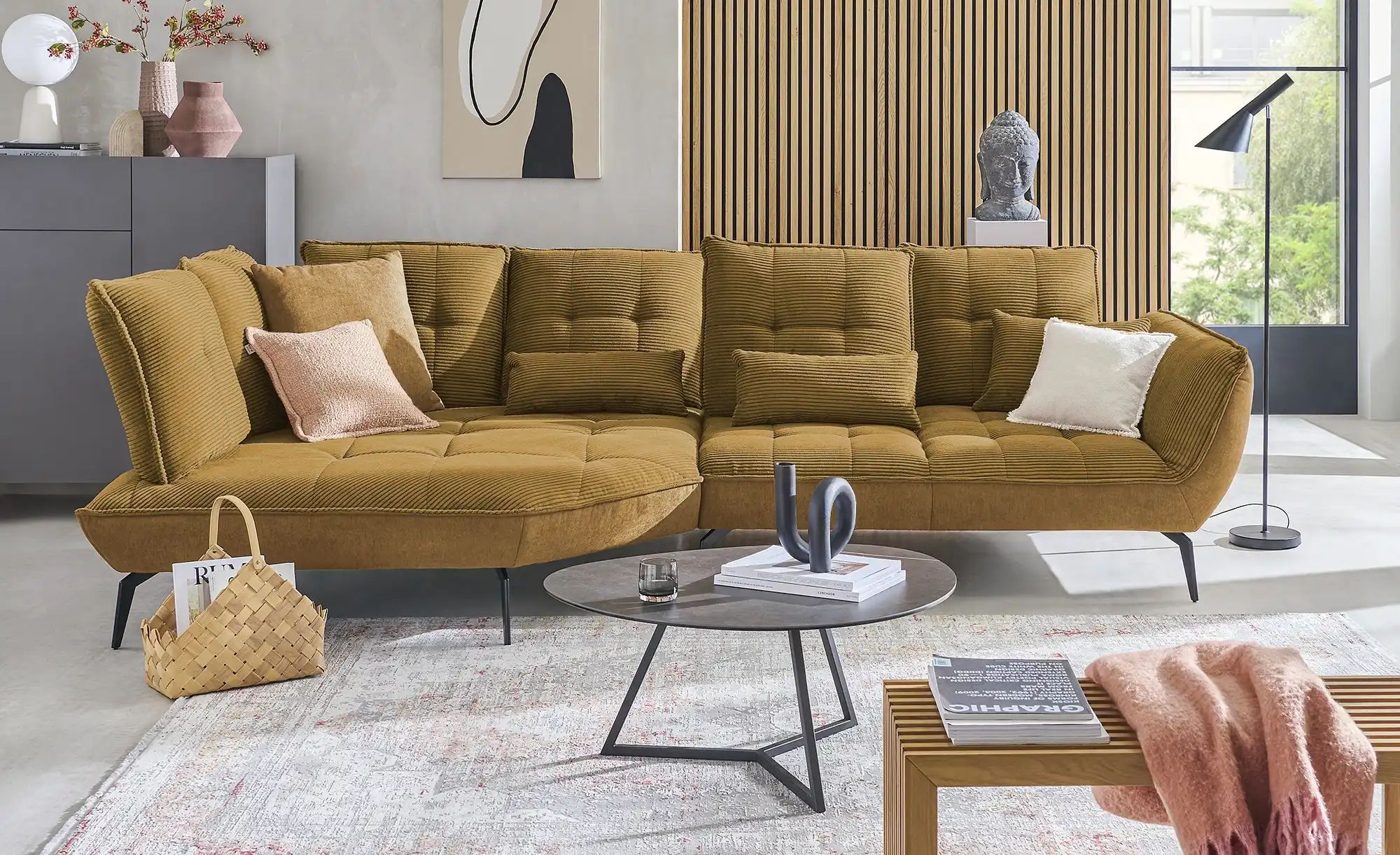 vito Ecksofa mit Sitztiefenverstellung Ticona ¦ gelb ¦ Maße (cm): B: 336 H: günstig online kaufen