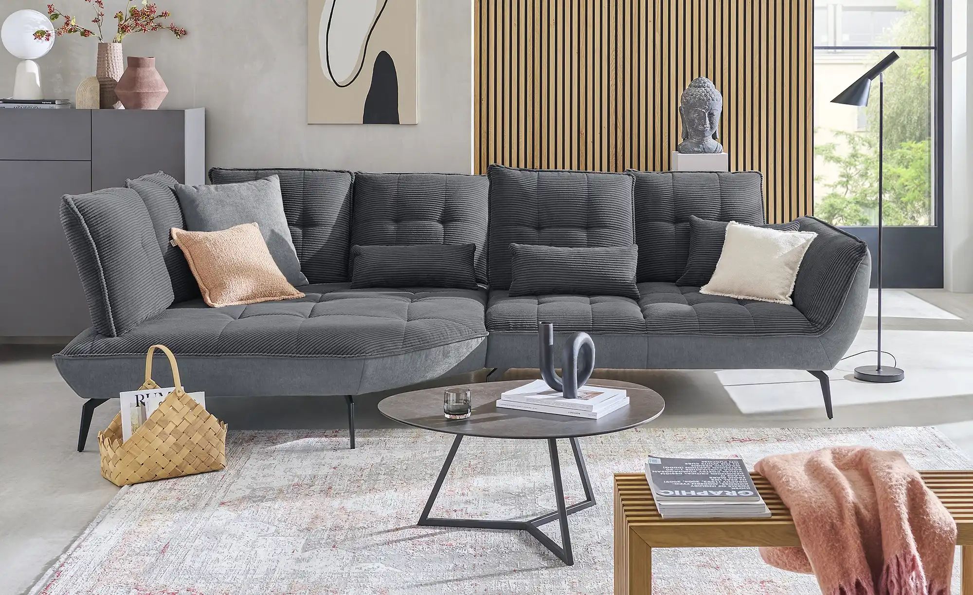 vito Ecksofa mit Sitztiefenverstellung Ticona ¦ grau ¦ Maße (cm): B: 336 H: günstig online kaufen