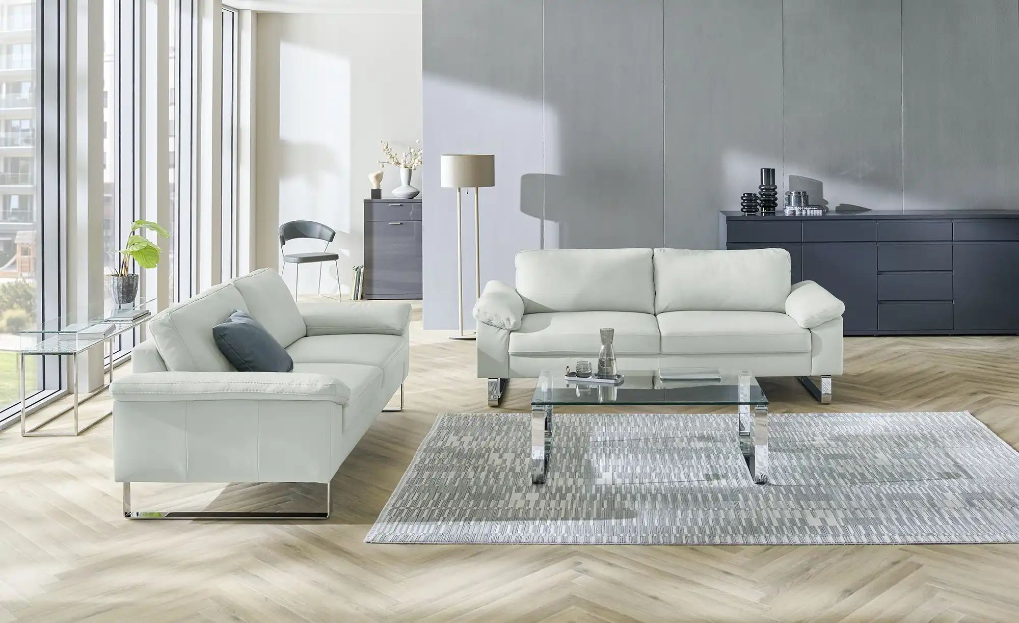 Thumbnail - Max Schelling Ledersofa mit Kufengestell Maximum ¦ grau ¦ Maße (cm): B: 204 H: 89 T: 97.0 Polstermöbel > Sofas > 2-Sitze...