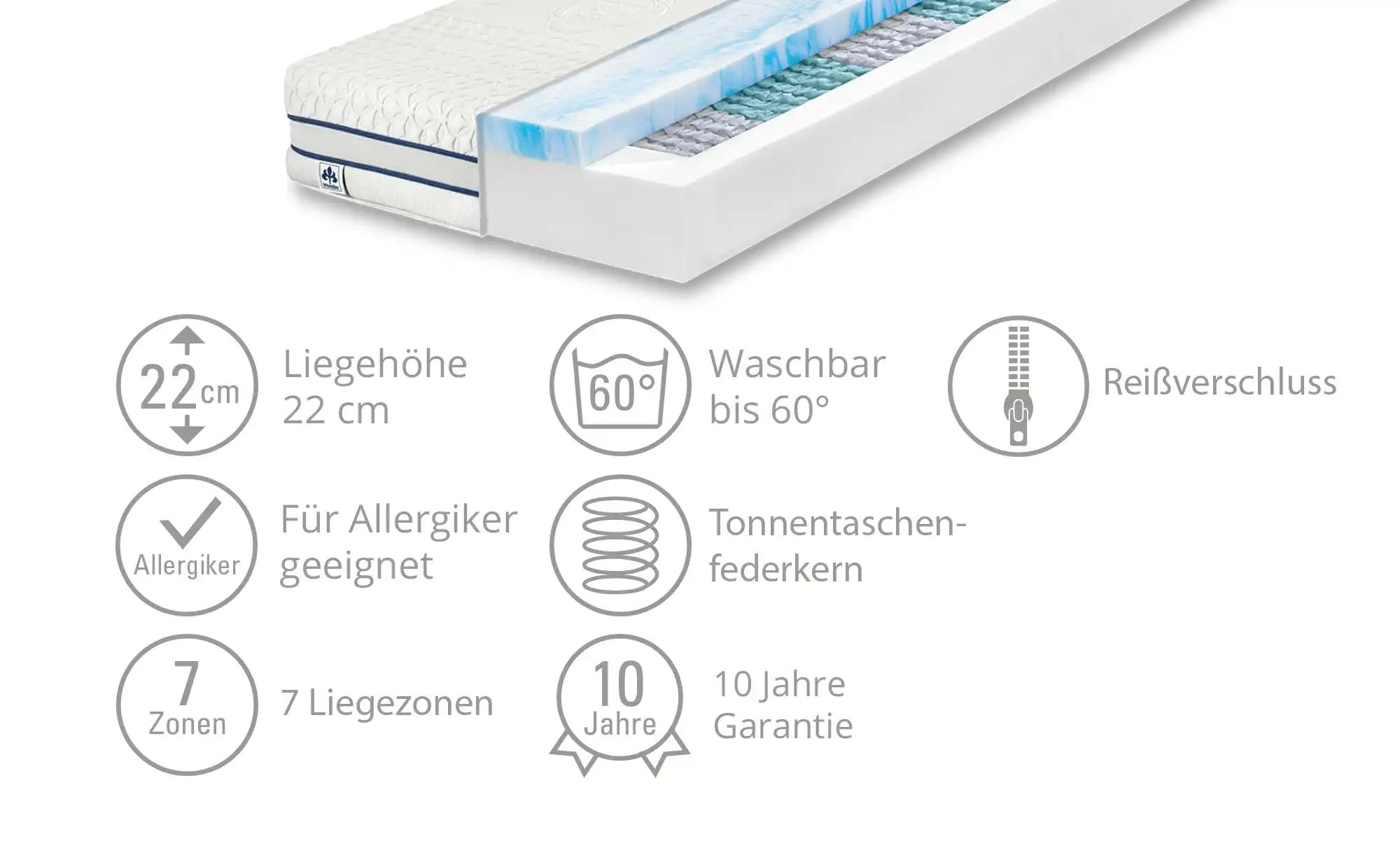 IRISETTE Tonnentaschenfederkernmatratze  Gel-active Classic ¦ weiß ¦ Maße ( günstig online kaufen