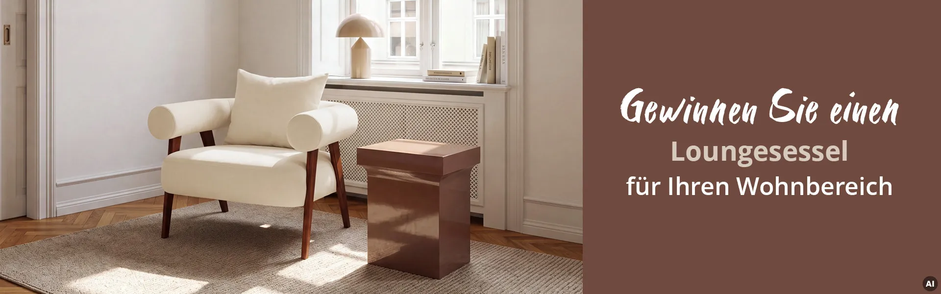 Gewinnen Sie einen beigen Loungesessel für Ihren Wohnbereich